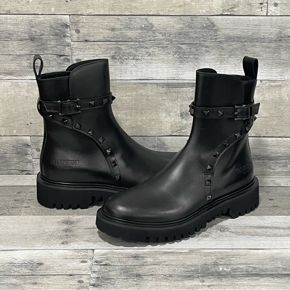 Valentino Garavani Shoes - Valentino Garavani Rockstud Women’s Combat Boot - Black - SZ - 6.5 .US/36.5 .EU